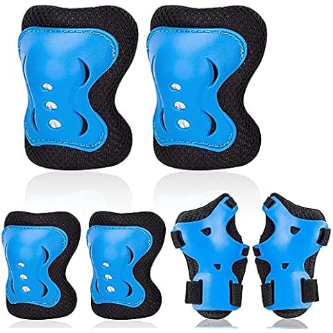 Kids Protective Gear Set Knee Pads Elbow Pads Wrist Guards 3 in 1 Safety Pads Set for Kids 3-8 Years Old- 6 Pcs Bike Protective Gear Kids Scooter Cycling Skating ((Butterfly) Blue, Medium) Cover