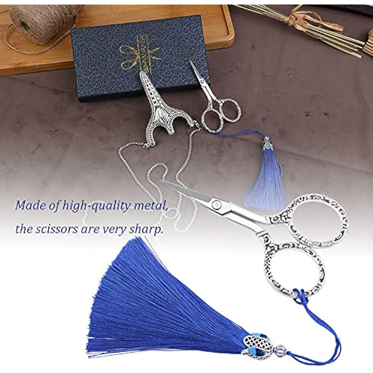SHWAKK Embroidery Scissors Exquisite Stainless Steel Sharp Tip Retro Scissors with Sheath Chain Sewing Scissor for Sewing,Embroidery, Needlework