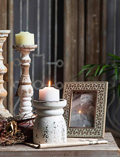 image for ATH Rustic Candle Holder for Pillar Candle, Vintage White Wooden Pilla