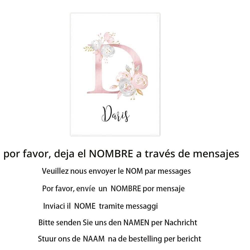 Youihom 3 Poster Nombre Personalizado Bebe Laminas Rosa y Gris Safari Elefante León Cuadro Habitacion Dormitorio Niña Niños Decoración Pared Lienzo Infantil Regalo 30x40 cm sin Marco