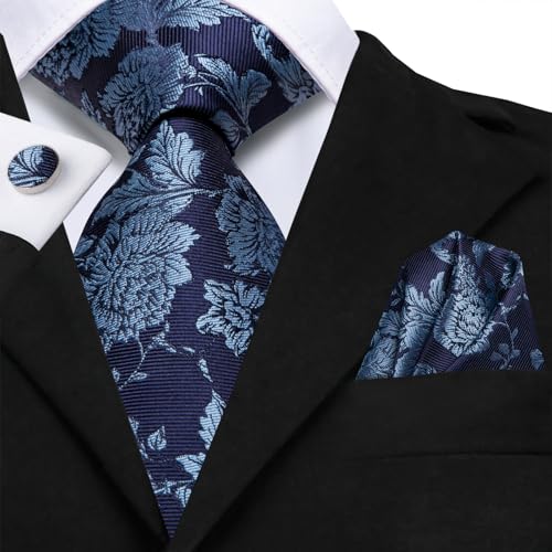 Image of Hi-Tie Men 63inches Tie Set Extra Long Necktie Paisley Tie Pocket Suqare Cufflinks Big and Tall Men Tie