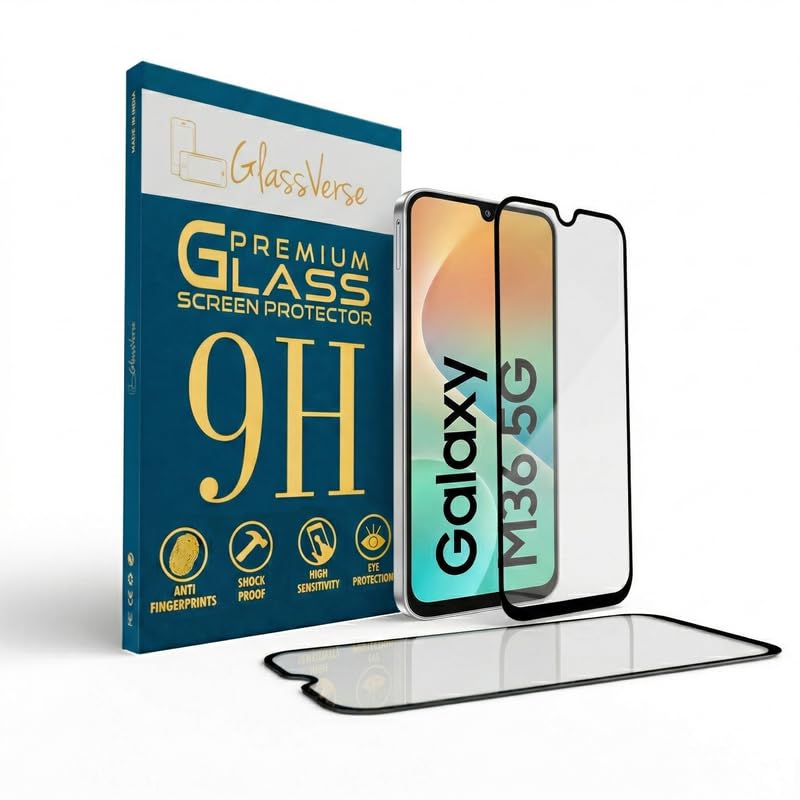 Image of GlassVerse 9H Tempered Glass For Samsung Galaxy M36 (Pack Of 2) with Free Installation Kit. Full screen Coverage - 6.7 inch