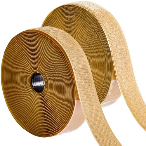 Image of ECOHomes (33 FT x 1 Inch) Strips with Adhesive for Fabric, Tan | No Sew, Stick On for Fabric, Sticky Back for Clothes, Curtains, Heavy Duty, Double Sided Hook and Loop Hem Tape Fasteners