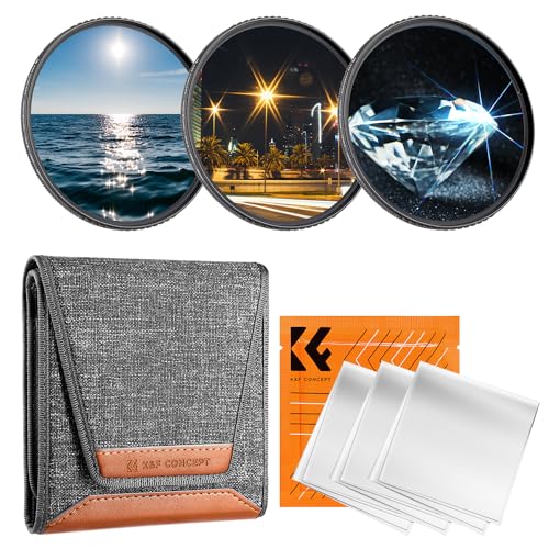 K&F CONCEPT 82mm Star Filters Kit (3pcs) 4 Points 6 Points 8 Points Cross Screen Starburst Filters Set -18 Layer Coating Ultra Slim Optical Glass Camera Lens Filter with 3 Cleaning Cloth
