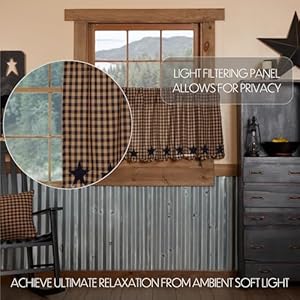 Vhc brands star cotton primitive kitchen curtains rod pocket appliqued 24×36 tier pair navy blue  urban country home decor