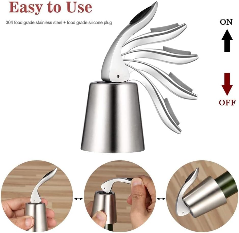 Hmeisweet 2個セット ステンレス シルバー ワインストッパー ボトルキャップ 密閉栓 炭酸抜け防止栓 バキュームポンプ 真空ポンプ 鮮度を保持 日付スケール