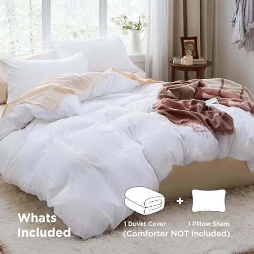 Image of Bedsure Bright White Duvet Cover Twin /Twin XL Size - 2 Pieces Prewashed Polyester Extra Soft Bedding Set, Includes 1 Twin Duvet Cover 68''x90'' with Zipper Closure & 1 Pillow Sham, No Comforter