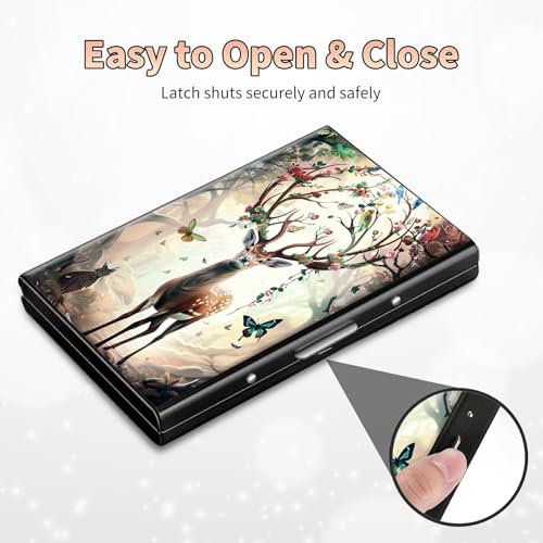 Image of Slim Credit Card Holder, Decorative Deer Butterfly RFID Blocking Metal Wallet for Men & Women, Aluminum Minimalist Hard Case Pocket-Sized Business Cards Organizer (Fits Up to 10 Cards)