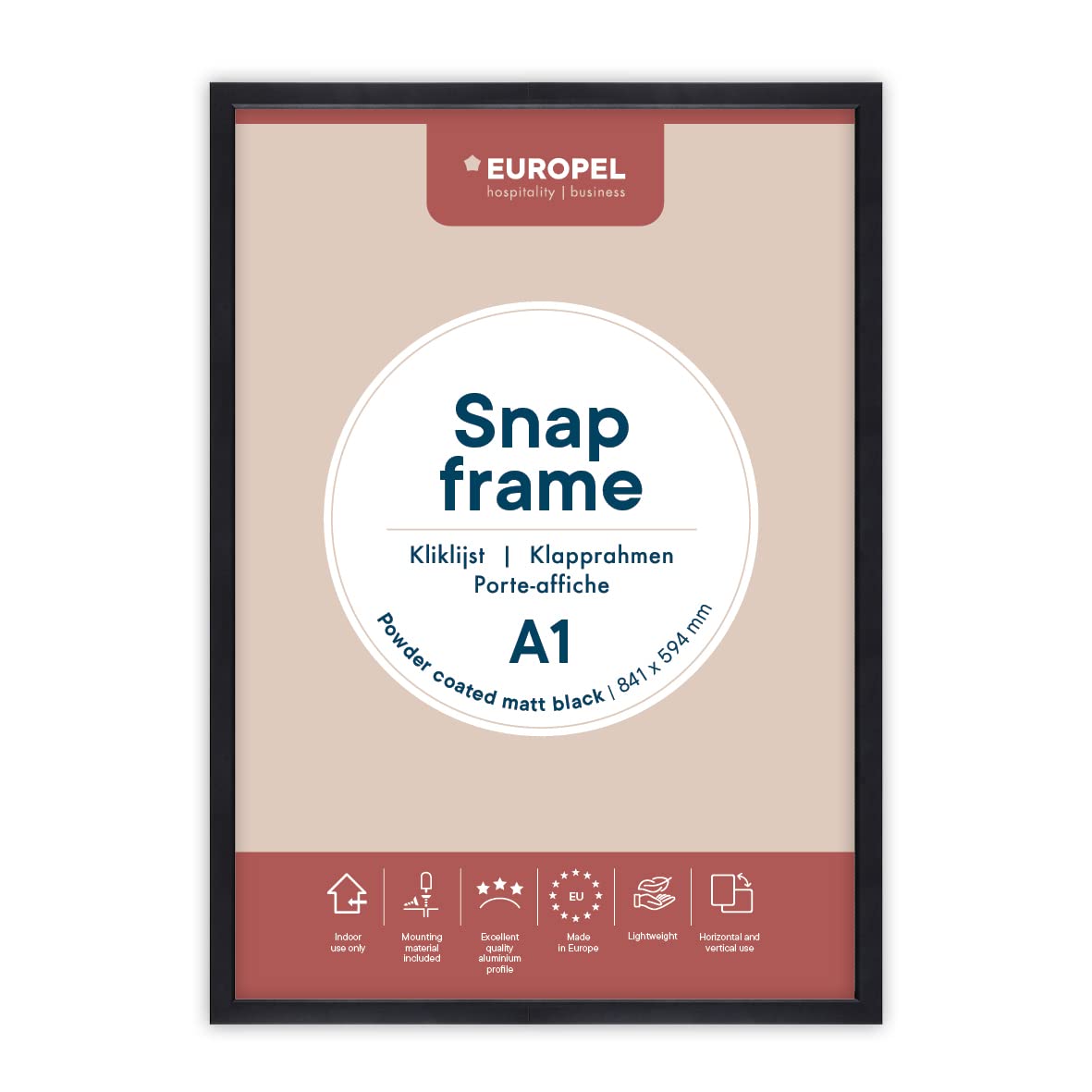 Snap Frame A1 25mm Matt Black Powder Coated, 625x872mm, Anti-Glare