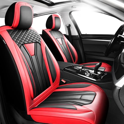 Image of Car Seat Covers Compatible with Chevy Equinox 2011-2026, Premium Leather Breathable, Wear Resistant, Airbag Compatible, All-Weather Protection & Full Coverage, 2 Front Seat Red&Black