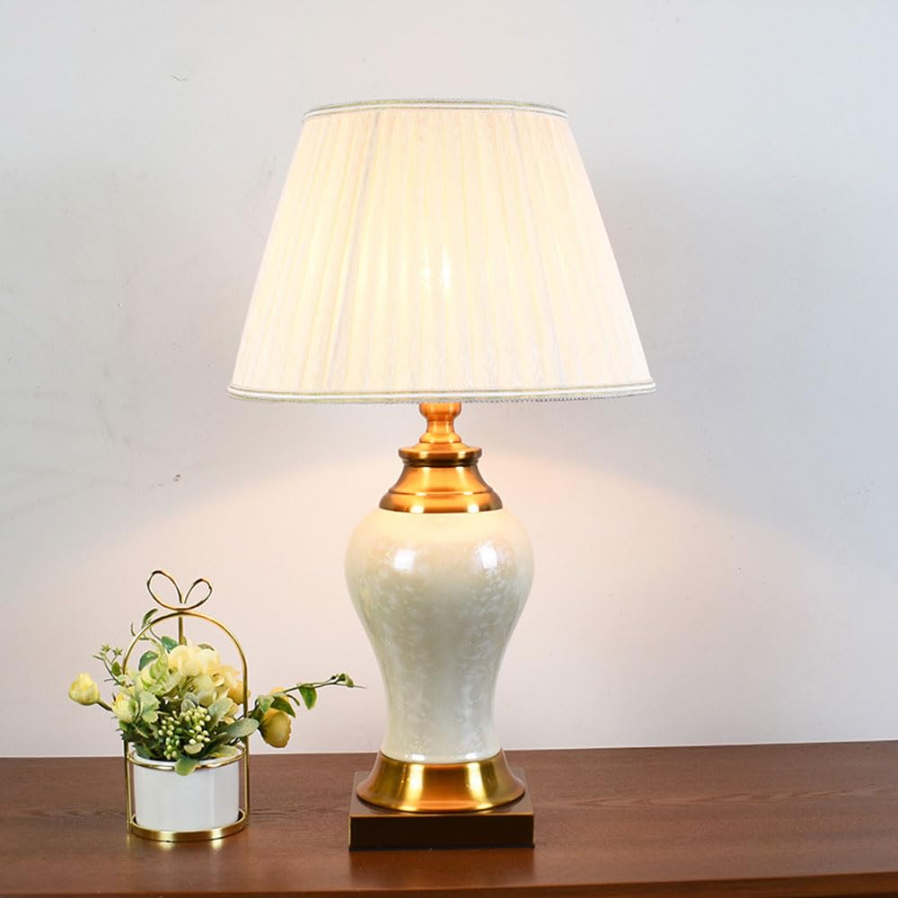 SGKOMN 22" Chinoiserie Table Classic Cottage Bedside Desk Nightstand Lamp Simple Ceramic Desk Lamp For Bedroom Living Room Office College Bookcase,
