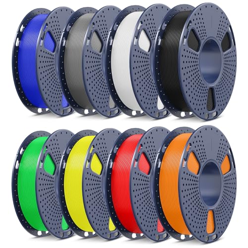 SUNLU Filamento PLA + 2.0 de alta velocidad de 1,75 mm, juego multicolor, muy fluido para impresora 3D Rapid PLA Plus 2.0, 0,25 kg por bobina, 8 colores (negro + blanco + gris + rojo + azul + verde +