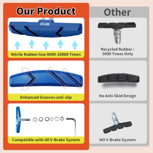 Image of Chooee Bike V-Brake Pads, Bicycle 70mm Brake Blocks Set, 2 Pairs Universal Brake Shoes