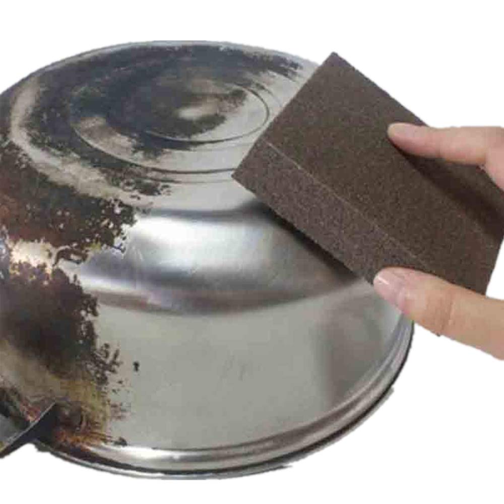 BISOZER Multi-Use Heavy Duty Scrub Sponge, Emery Magic Brush Eraser Nano Silicon Carbide Descaling Home Cleaning Non-Scratch Scrub Sponge Kitchen Rust Cleaning Tool (Brown, 5 Pcs)