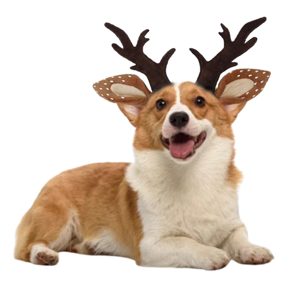Anelekor Dog Deer Costume Funny Dog Antlers Headband Christmas Puppy Cat Elk Outfit Adjustable Dog Head wear Accessories Pet Reindeer Costume for Cat