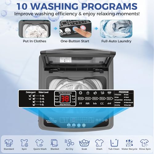 Image of Nictemaw Portable Washing Machine 20Lbs Portable Washer Machine with Drain Pump, 2.8 Cu.ft Washer and Dryer Combo with 10 Programs 8 Water Levels Laundry Machine for Apartments- Slow-Close Glass Cover