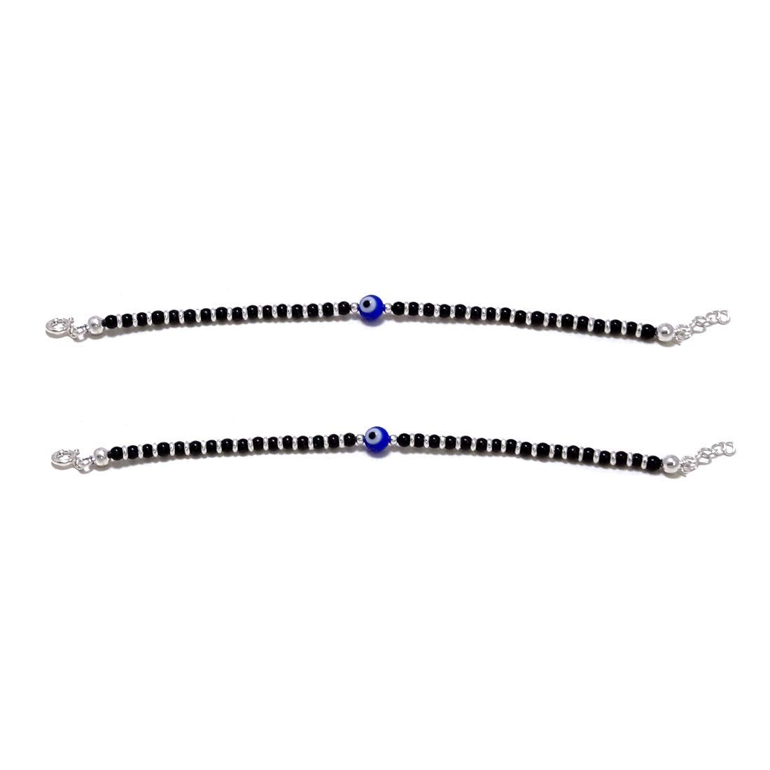 Huge Basket 1074 – Exklusives Auge Nazariya 925 Sterling Silber Baby Armbänder Nazariya mit schwarzen Perlen / Kristall für Babys ~ 2 Stück