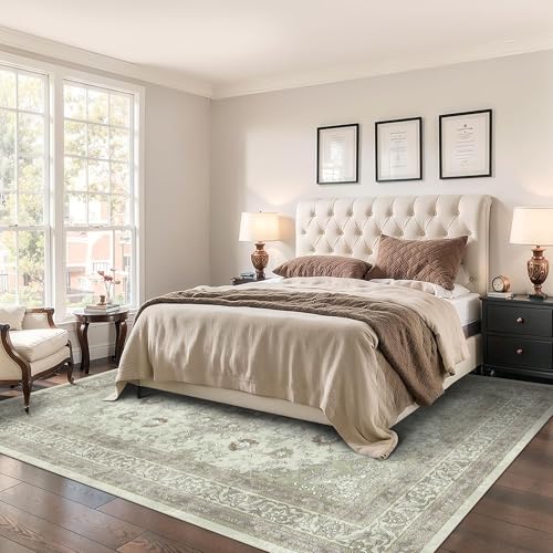 vivorug 3x5 Rug, Small Area Rug for Living Room, Bedroom, Kitchen, Machine Washable Non-Slip Throw Rug, Vintage Floral Carpet for Entryway Nursery Coffee Table - Durable (Sage Green)