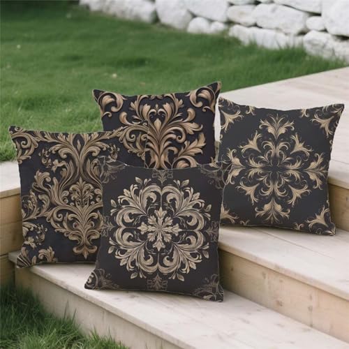 Housse de coussin 70x70cm en lin avec impression double face mandala lot de 4 - 4