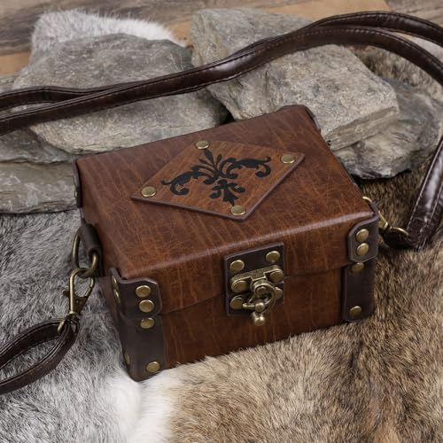 HiiFeuer Medieval Faux Leather Alchemy Box with 12 Cork Potion Vials, Fantasy Portable Crossbody Bag Jewelry Dnd Dice Holder (Brown A) - Image 6