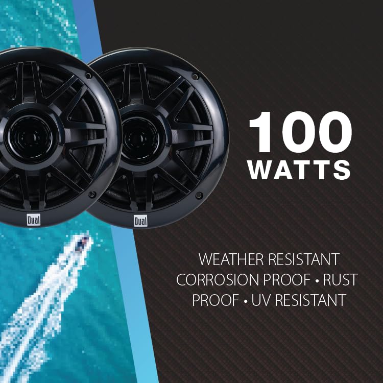 Image of Dual Electronics MXP152B Marine Stereo Bluetooth w / 6.5 inch Speakers & Antenna | Complete boat audio kit, two 6.5 inch marine speakers & antenna included, AM /FM receiver, USB with 2.1A charging, black finish