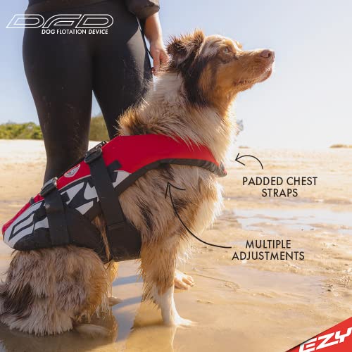 EzyDog Schwimmweste Hund - DFD Hundeschwimmweste - Schwimmwesten für für Kleine, Mittelgroße und Große Hunde - Rettungsweste mit Griff und Reflektoren, Größenverstellbar (XL, Rot)
