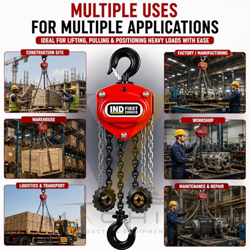Image of VM 3 Ton 3 Meter Chain Pulley Block Heavy Duty Manual Chain Hoist for Construction, Warehouse, Industrial Material Lifting