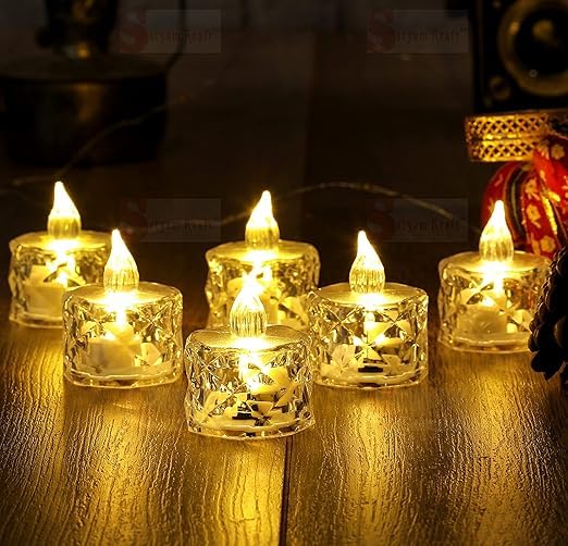 ERITIN 24 Pcs LED Tea Light Candles | Flameless & Smokeless Diya | Decorative Acrylic Candle | Home Decor, Diwali Decoration Item, Dhanteras, Room, Table, Pooja Room Decor (Yellow)
