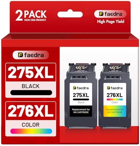 Faedra 275XL 276XL Ink Cartridges for Canon PG-275XL CL-276XL Ink Cartridges Combo Pack 275 XL 276 XL for Pixma TS3720 TR4720 TR4700 TR4723 TR4722 TS3500 TS3520 TS3522 Ink (1Black 1Color)