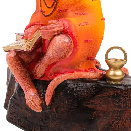 Image of Artarium Ramayani Lord Hanuman Idol for Home Temple (6.1 Inch), Resin Hanuman Ji Murti Reading Ramayana, Hindu God Statue for Pooja Room, Office Desk & Home Decor - Multicolor