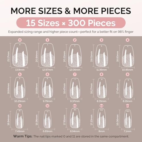 Image of MelodySusie Short Ballerina X Nail Tips - 300Pcs 15 Sizes Clear Acrylic, Half Matte Full Cover Press on Nails for DIY Extension & Salon Use,Pre-Shaped for Long-Lasting Manicure