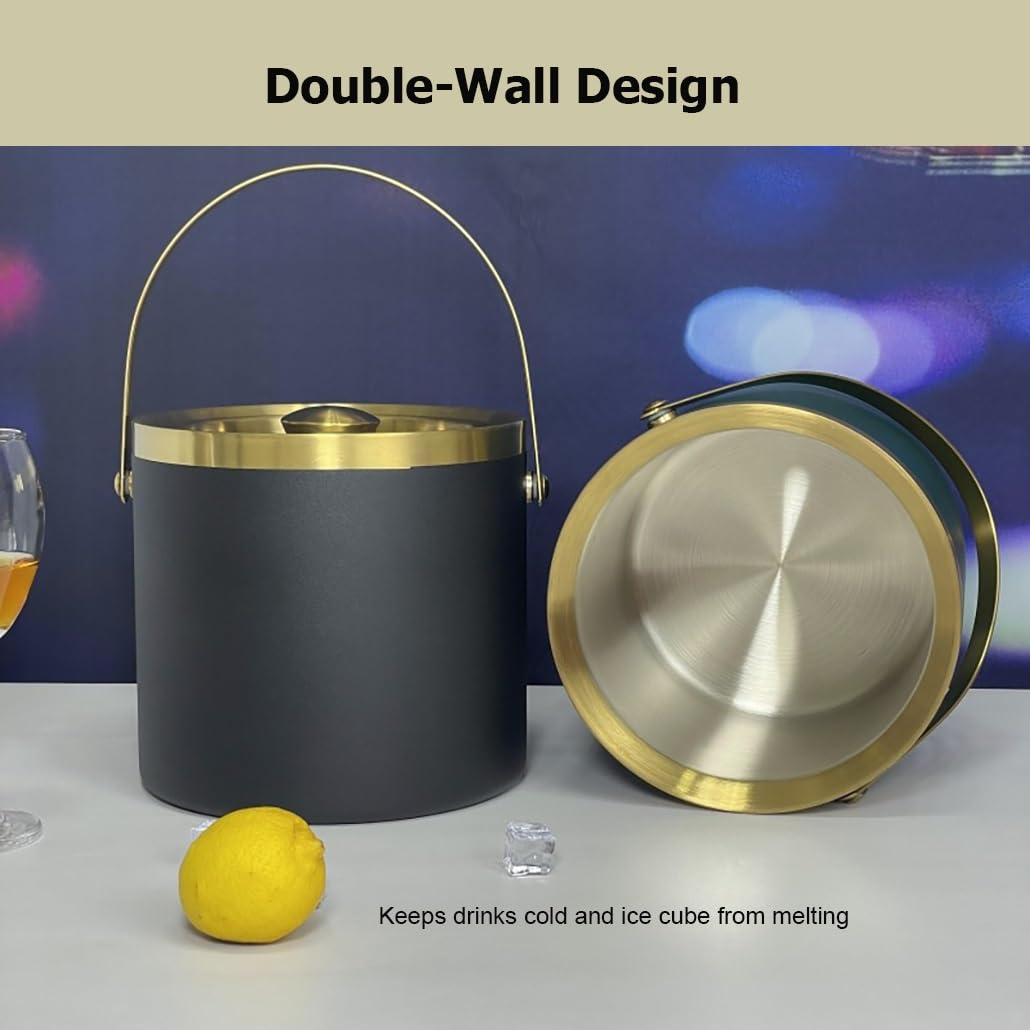 Cubo de hielo de acero inoxidable de doble pared de 1,4 x 2,3 l que mantiene el hielo congelado durante más tiempo. Contenedor de hielo con tapa hermética for bar, restaurante y hogar.(Oranje,1.4L)