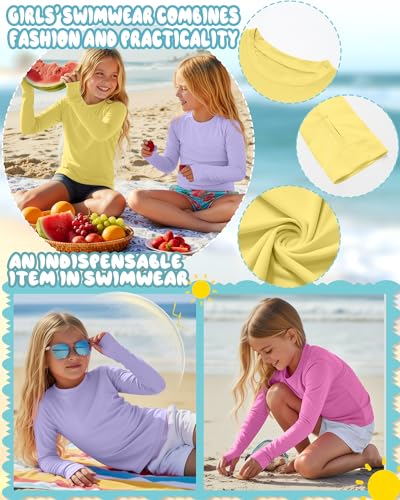 Image of 3 Pack Girls Rash Guard Swim Shirts 5-14Y UV Sun Protection Long Sleeve Thumb Hole Quick Dry T-Shirts UPF 50+ Tees