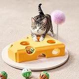 RizzQi Cat Scratcher, Cat Puzzle Feeder, Interactive Toys for Cats Cheese Shaped, Cat Enrichment Felt Puzzle Box Three Areas for Scratching, Catching and Feeding for Indoor