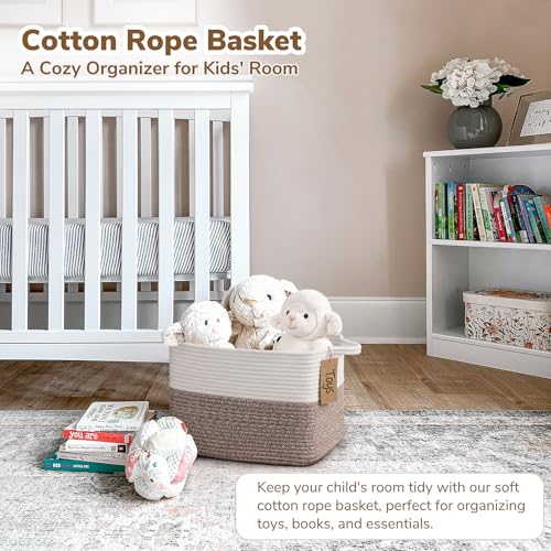 Image of Goodpick Woven Rope Storage Basket for Shelves, Rectangle, Brown