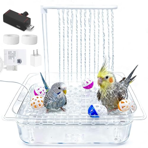 Image of kathson Automatic Parrot Bathtub with Pump,Large Bird Bath Shower with Water Pressure Controller and USB Electric Water Cycle,Parakeet Bath Tub for Cockatiel,Cockatoo,Lovebird,Conure,Budgie