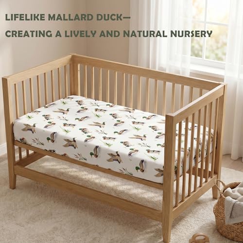Image of Baby Crib Sheets for Boys 2 Pack, Toddler Bed Sheets Neutral, Extra Breathable, Soft, Stretchy Microfiber, 28 inchx 52 inch Fitted Sheet for Standard Crib & Toddler Mattress, Mallard Duck Baby Stuff