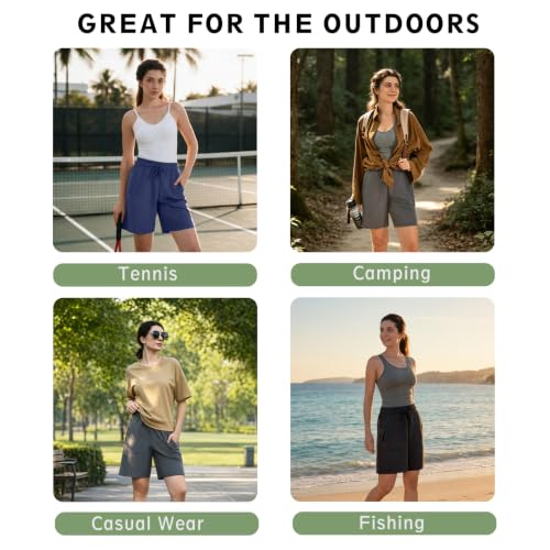Ipletix Hiking Shorts for Women, Quick Dry 8" Blcak L Black - image 7