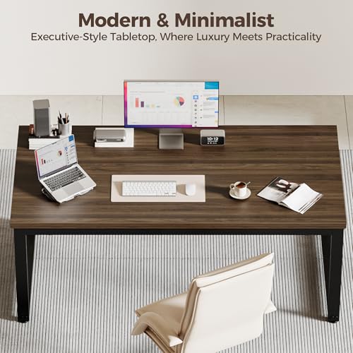 Image of 40 Inch Computer Desk, 1.2 inch Thick Small Office Table, Walnut | Modern Simple Style, Heavy Duty Industrial Frame, Small Study & Writing Table for Home Bedroom Work