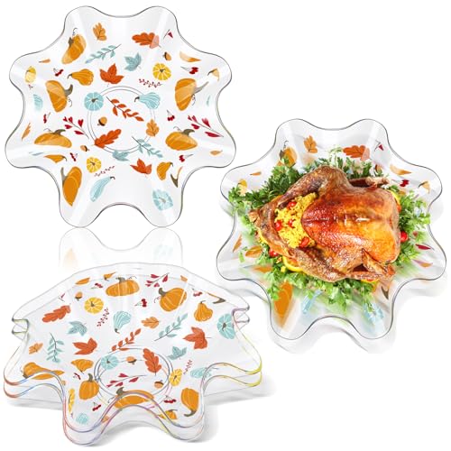 Tioncy 4 Pcs Thanksgiving Plastic Bowls 8 Inch Fall Pumpkin and Autumn Maple Leaves Candy Bowl Reusable Serving Dish for Snack Fruit Holiday Tableware for Thanksgiving Fall Harvest Parties