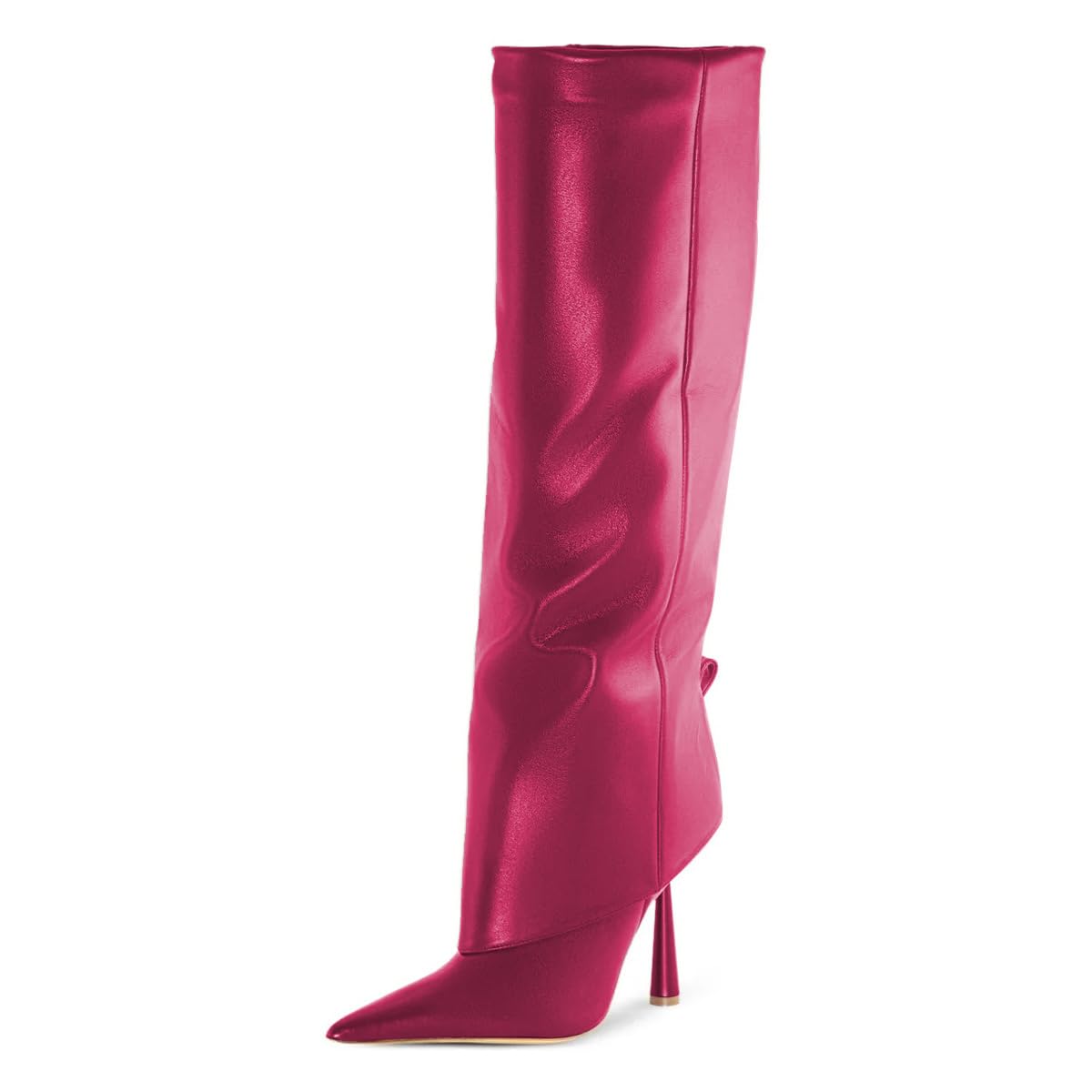 FSJ Women Fold Over Knee High Boots Sexy Pointed Toe Stiletto High Heel Long Boot Back Bow Elegant