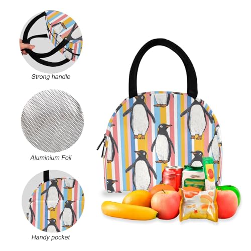 Backpack Lunch Box Set Large Capacity Travel Backpacks and Insulated Lunch Bag for Commute Hiking Picnic Penguin Stripe Print4