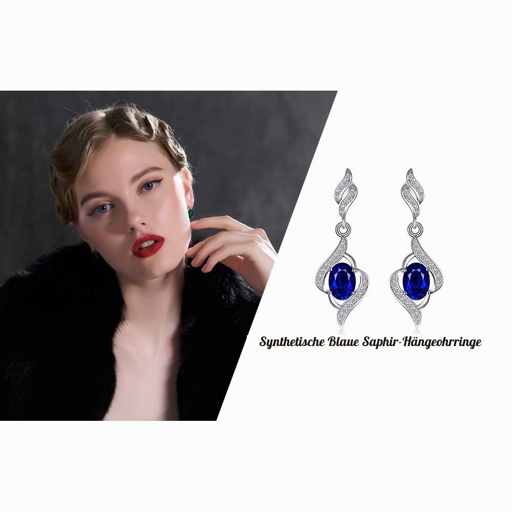 JewelryPalace Luxus Oval 2.2ct Erstellt Blau Saphir Ohrhänger Ohrstecker, Blauer Stein Schmuck Set, Ohrringe Silber 925 Mädchen Echt Silber Damen 925, Schmuck Ohrringe Frauen Geschenke Rosegold Gold