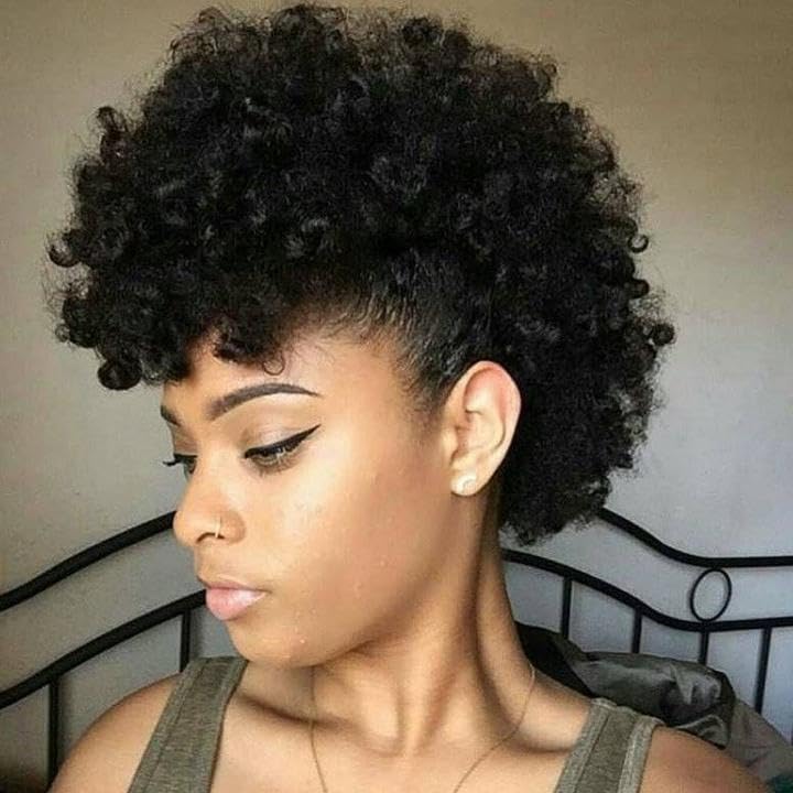 Afro Puff Mohawk Ponytail for Black Women Short Afro Kinky Curly Hair Bun Hair Extensions with 6 BB Clips Jerry Curly Ponytail Clip in Synthetic Hairpiece(Black)