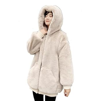 【THE MOZZ】[Premium] Fluffy Loose Hood Jacket Women Winter Hooded Faux Fur Coat Plush Jacket Loose Zipper