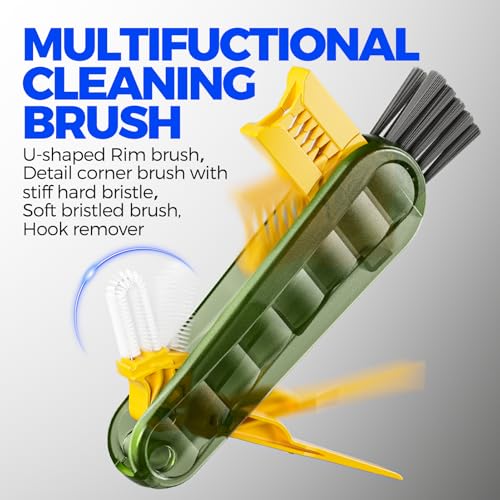 Image of Holikme 6 Pack 4 in 1 Cup Lid Cleaning Brush 3 Straws Bottle Brush,Olive | 4 in 1 Cup Lid Cleaning Brush Multifunctional Bottle Brush, Silicone Cup Lid Gap Cleaner, Bristle Crevice Cleaning Brush
