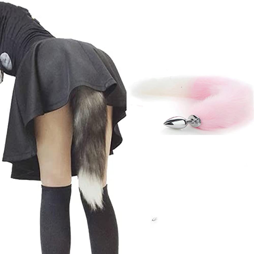 Ooiixx Butt Plug Fox Tail Cosplay Anal Plug Anal Butt Plug Adult Sex Toys for Beginner Women Men Couple (18" Black-1): 18"Pink Full Kit