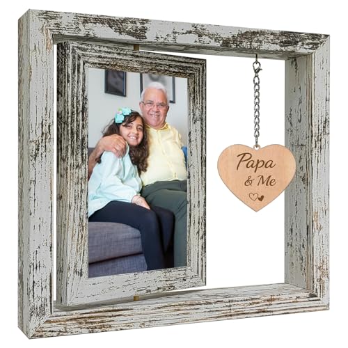 soruney Papa Picture Frame 4x6 Rotating Double Sided Wooden Gift