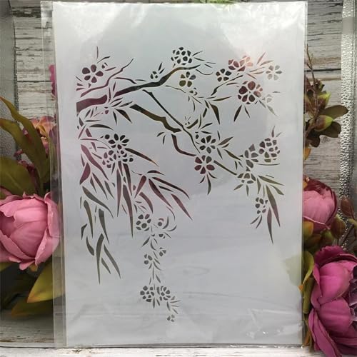 Plantillas reutilizables de 11.42 x 8.27 pulgadas, diseño de hojas de flores de arce, plantillas de dibujo para manualidades, pared, lienzo, muebles, álbumes de recortes, decoración del hogar, estilo