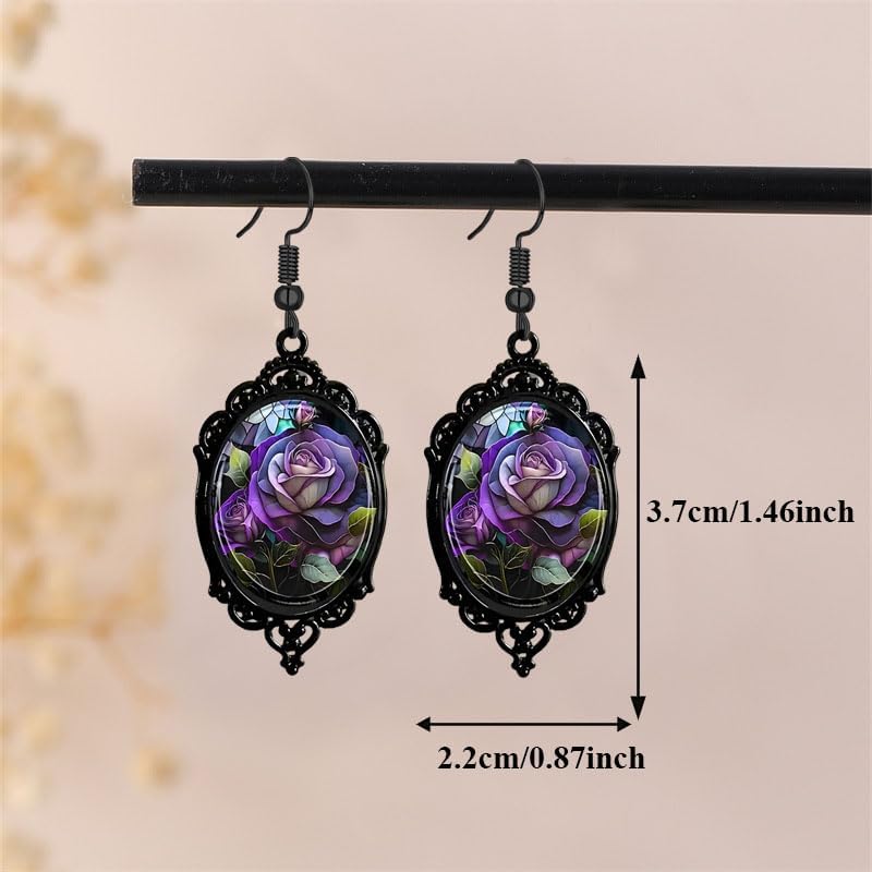 coadipress Halloween Gothic Cameo Earrings Vintage Crystal Glass Witch Raven Bat Cat Dangle Earring Punk Style Mystery Earrings Goth Victorian Earring Halloween Jewelry for Women - Image 5